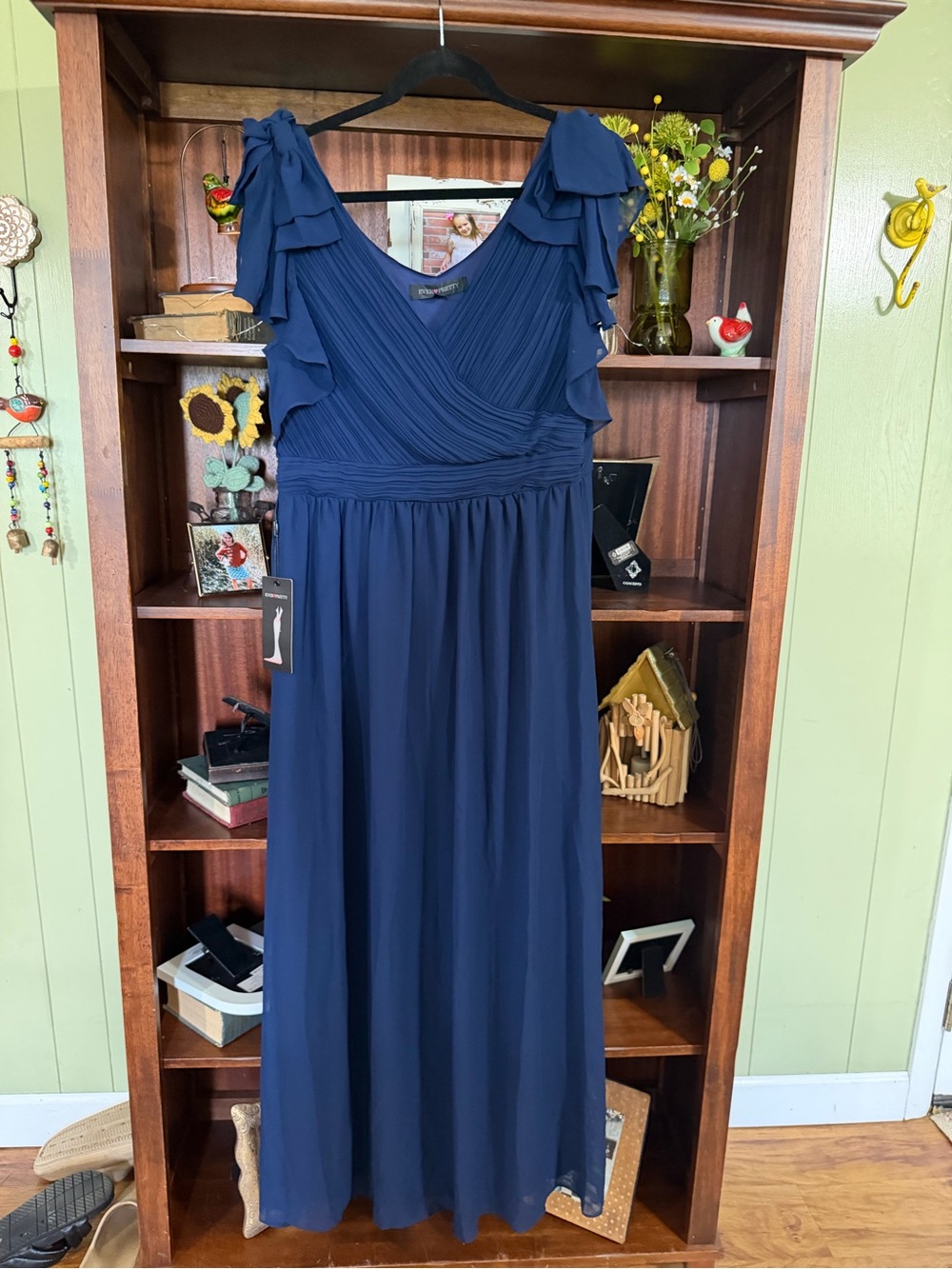 Navy Ruffle Sleeve Maxi Dress - Women's Formal Gown
